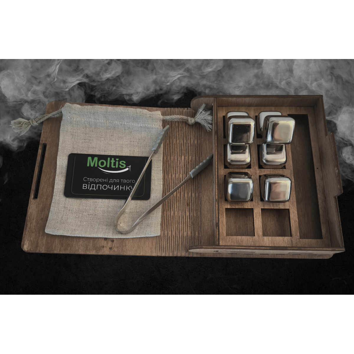 Кубики для віскі Moltis Relax Whiskey Stones Original Wood 8 шт з металу у срібному кольорі MBS-10503