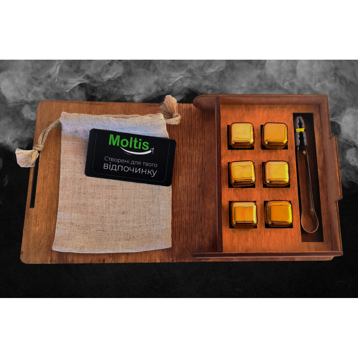 Кубики для віскі Moltis Relax Whiskey Stones Original Wood 6 шт з металу у золотому кольорі MBG - 10509
