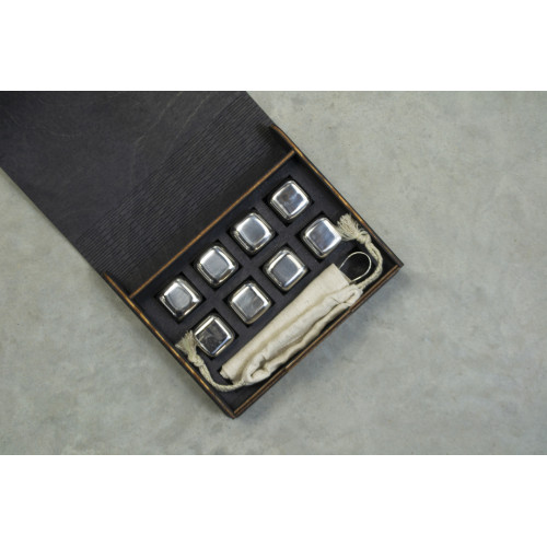 Кубики для віскі Moltis Relax Whiskey Stones Original Wood 8 шт з металу у серебряном цвете (без гравировки) MBS - 10507