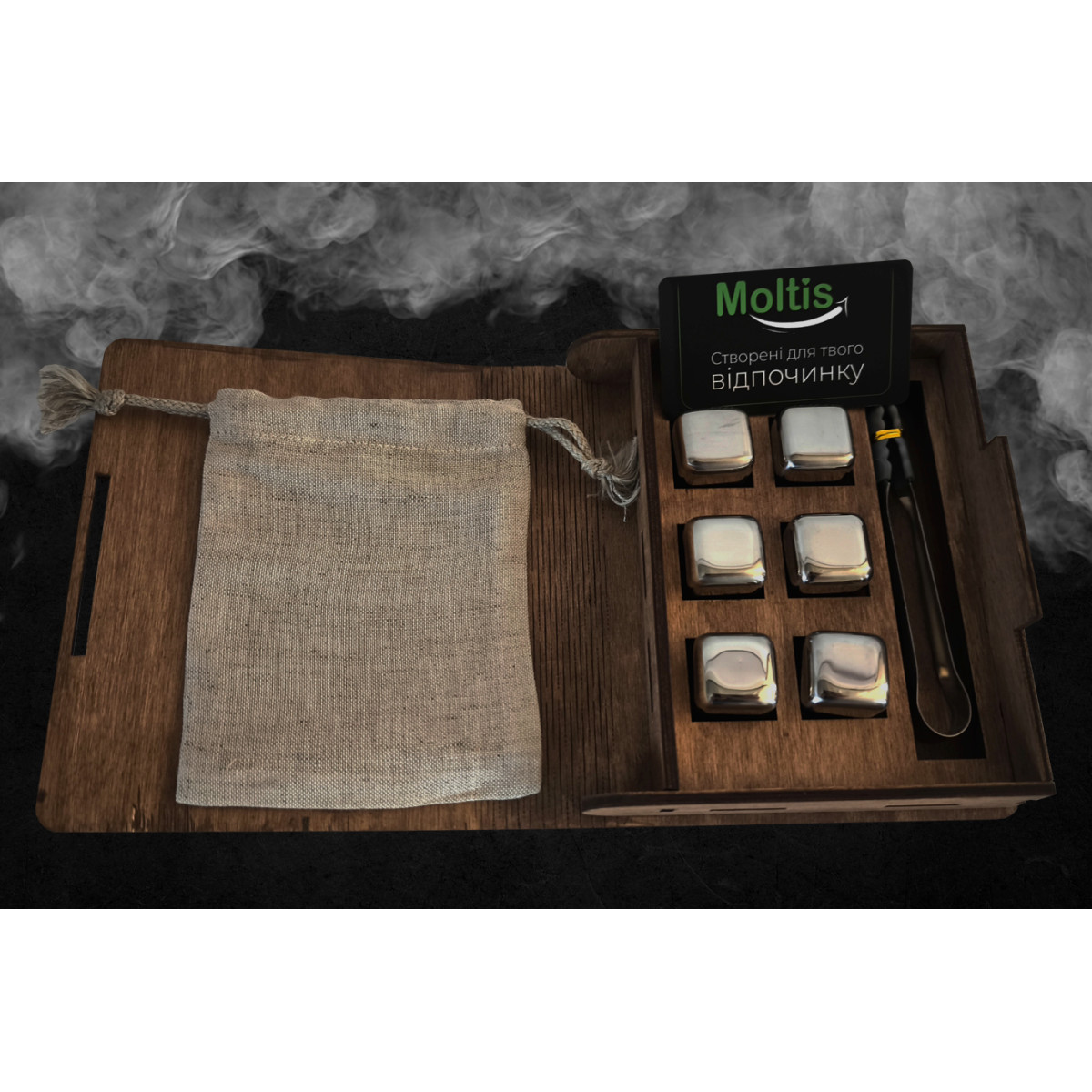 Кубики для віскі Moltis Relax Whiskey Stones Original Wood 6 шт з металу у серебряном цвете MBS - 10501