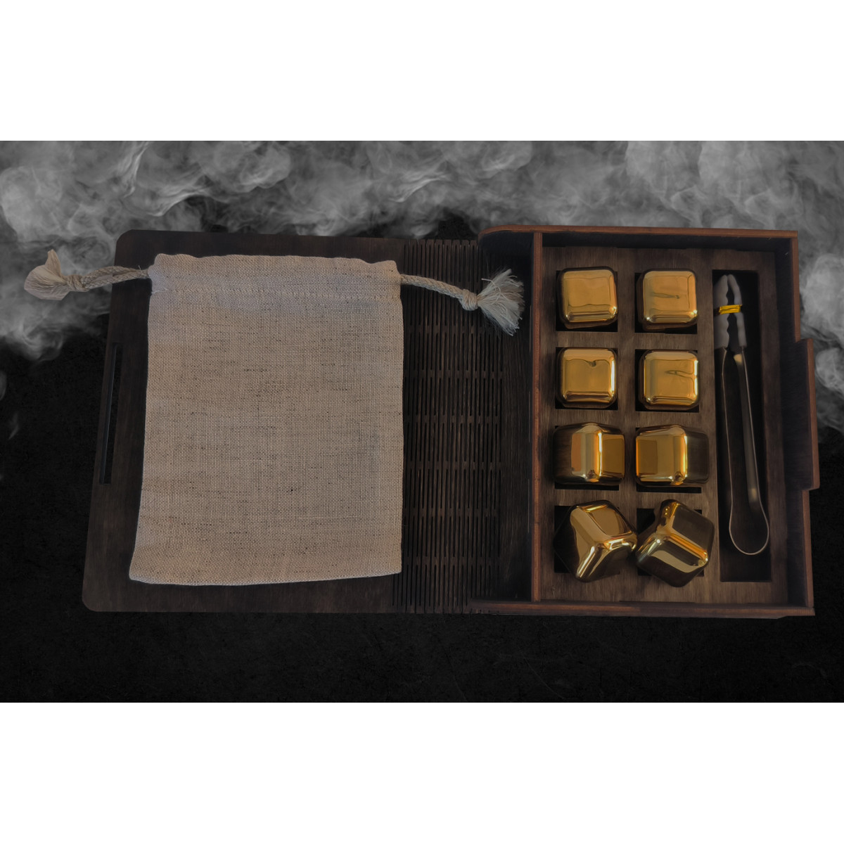 Кубики для віскі Moltis Relax Whiskey Stones Original Wood 8 шт з металу у золотом цвете (без гравировки) MBG - 10514