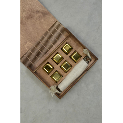 Кубики для віскі Moltis Relax Whiskey Stones Original Wood 6 шт з металу у золотом цвете (без гравировки) MBG - 10513