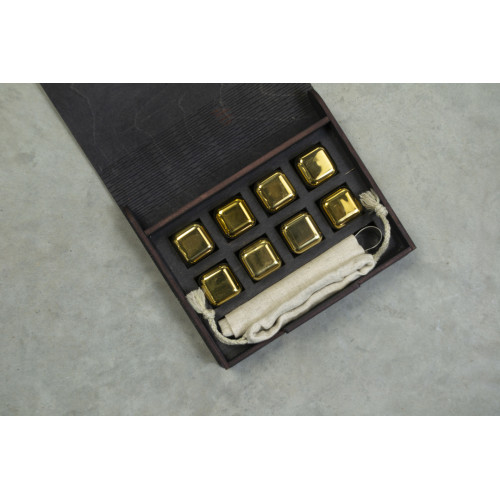 Кубики для віскі Moltis Relax Whiskey Stones Original Wood 8 шт з металу у золотом цвете (без гравировки) MBG - 10514