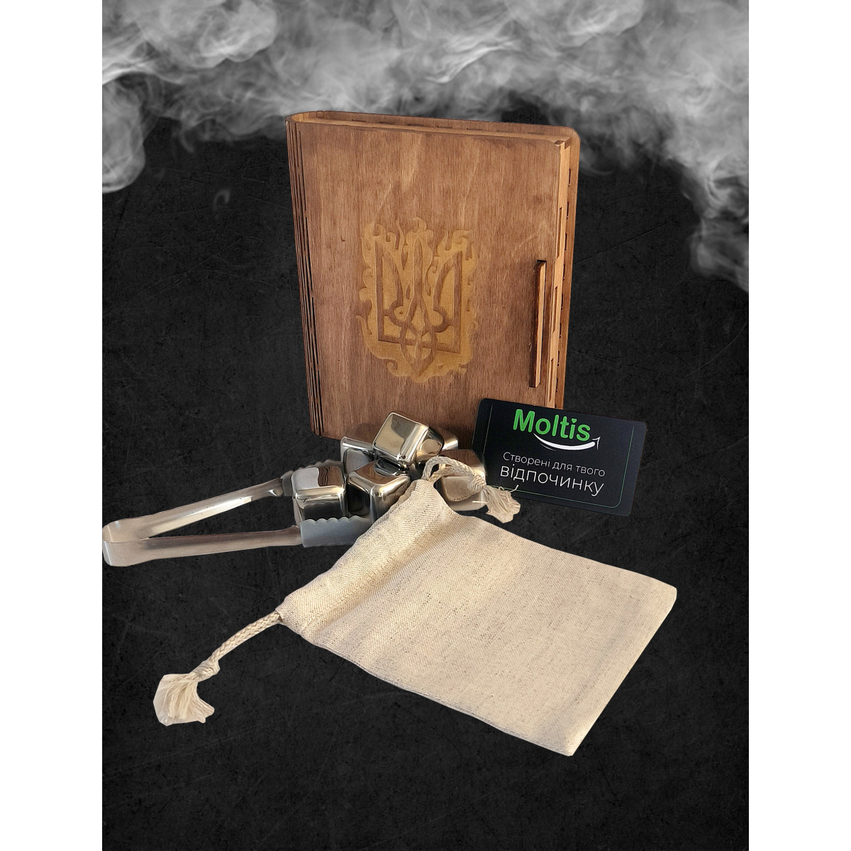 Кубики для віскі Moltis Relax Whiskey Stones Original Wood 8 шт з металу у срібному кольорі MBS-10503