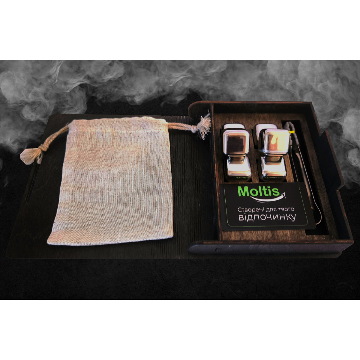 Кубики для віскі Moltis Relax Whiskey Stones Original Wood 6 шт з металу у серебряном цвете MBS - 10500