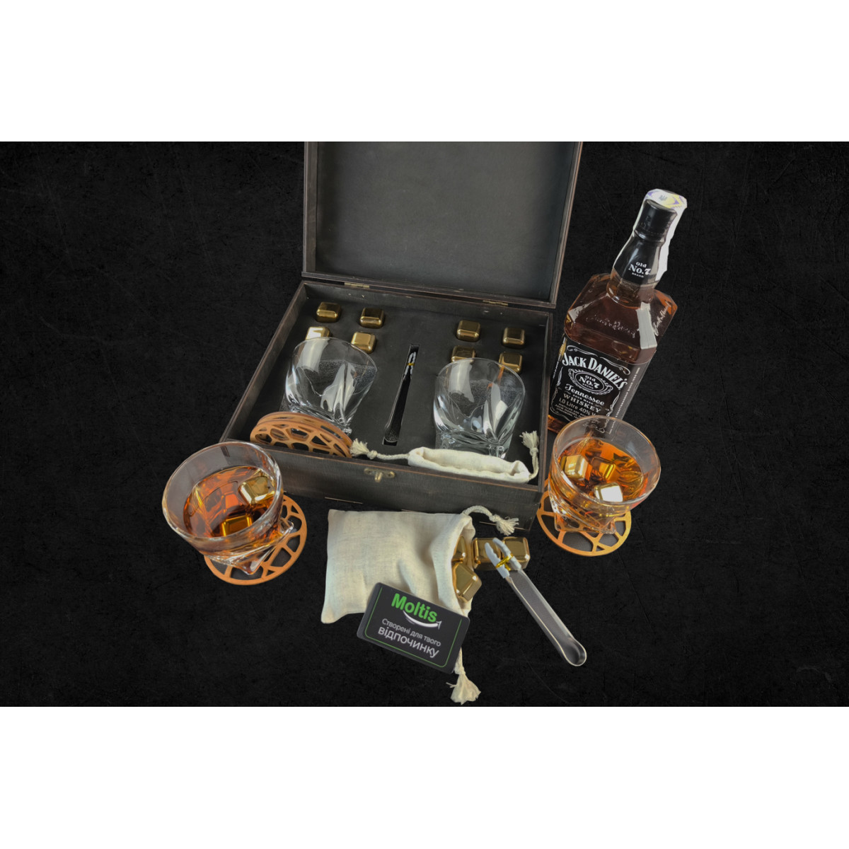 Подарункові набори Moltis Relax Whisky Stones для чоловіків, Quadro 8 шт каменів (MR-1007)