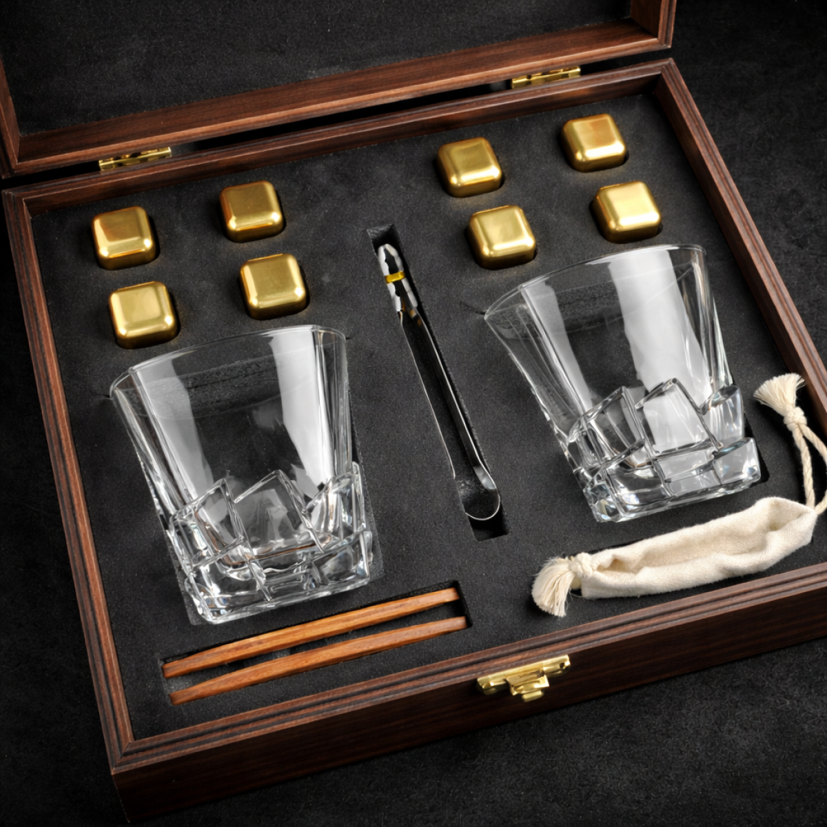 Подарункові набори Moltis Relax Whisky Stones для чоловіків, Quadro 8 шт каменів 