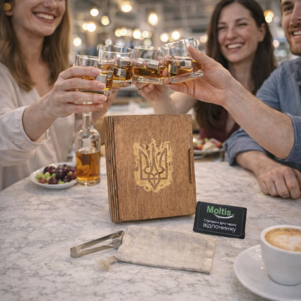 Кубики для віскі Moltis Relax Whiskey Stones Original Wood 8 шт з металу у срібному кольорі 