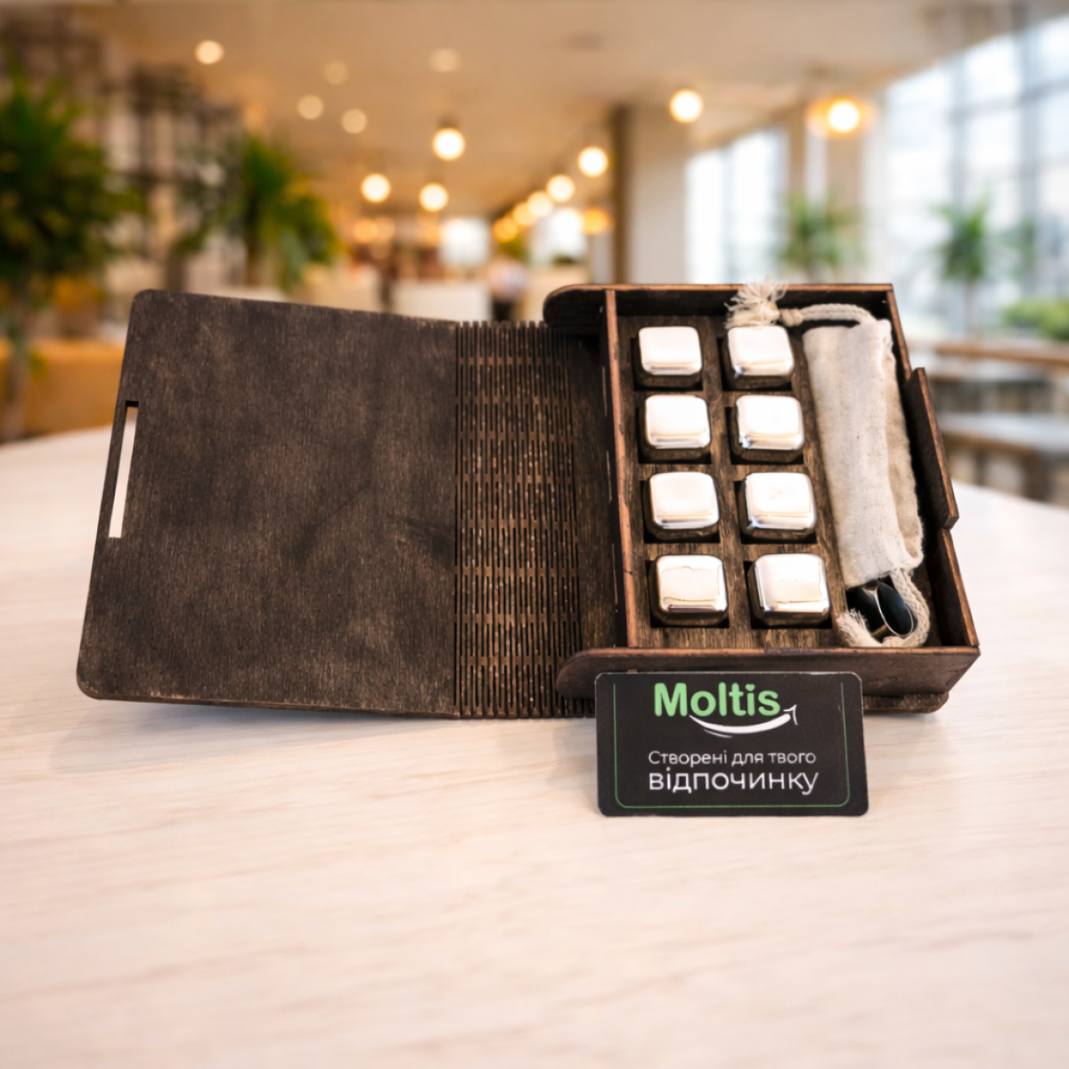 Кубики для віскі Moltis Relax Whiskey Stones Original Wood 8 шт з металу у срібному кольорі 