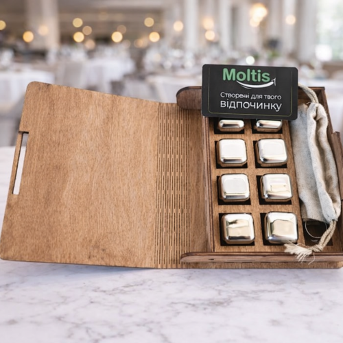Кубики для віскі Moltis Relax Whiskey Stones Original Wood 8 шт з металу у срібному кольорі 