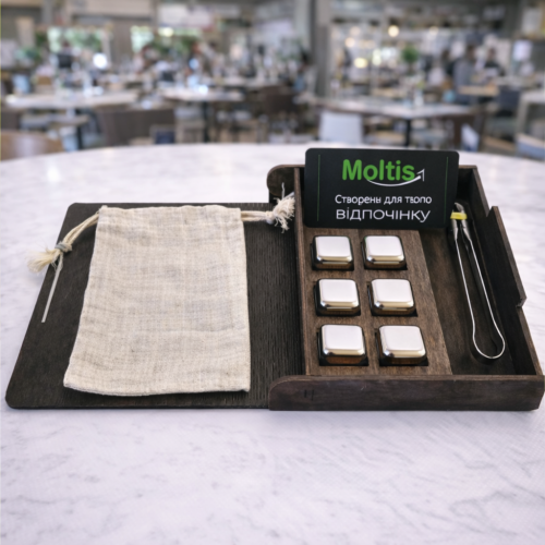 Кубики для віскі Moltis Relax Whiskey Stones Original Wood 6 шт з металу у серебряном цвете 