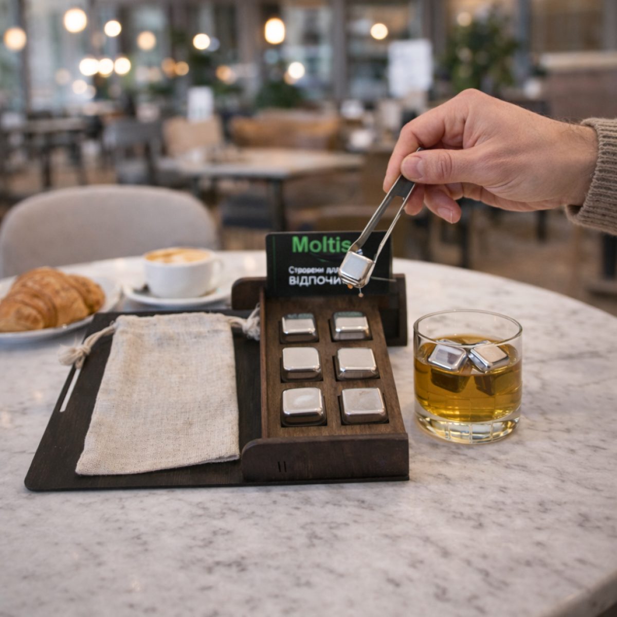 Кубики для віскі Moltis Relax Whiskey Stones Original Wood 6 шт з металу у серебряном цвете (без гравировки) 