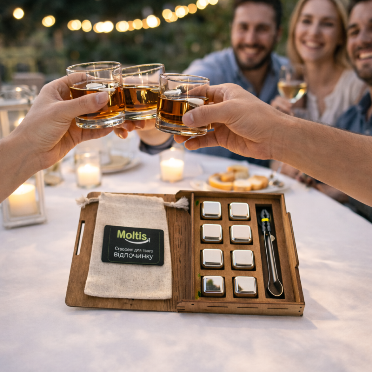 Кубики для віскі Moltis Relax Whiskey Stones Original Wood 8 шт з металу у серебряном цвете (без гравировки) 